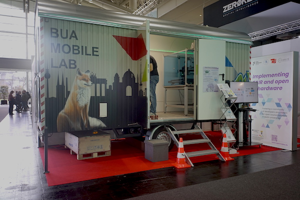 Trailer as set up at the hannover Messe in 2024, it fits a 7x3 meters space.