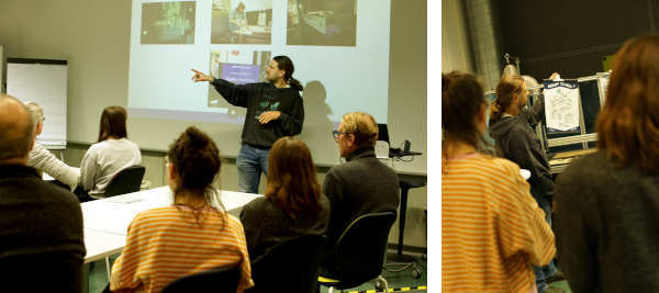 Dr Colomb is presenting the CNC milling machine, one sees a printed sheet titles "ready to mill?)